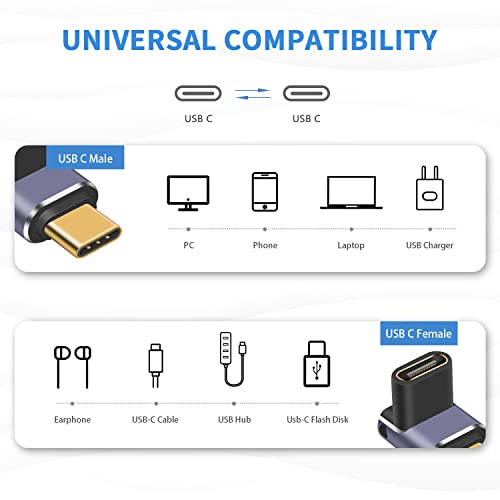 Poyiccot 90 Degree USB C Adapter 40Gbps, PD 240W, Male to Female USB C Extender, LED Light for iPad, MacBook, Phone, 2pcs - size: usb c adapter male to female up angle with LED