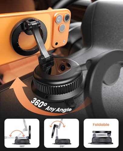Magnetic Car Phone Holder for Dashboard, MagSafe Car Mount, Nano Gel Suction Car Phone Mount, Foldable Automotive Dashboard Phone Holder, 360° Rotatable for iPhone 18 17 16 15 14 13 12 Series - color: Black
