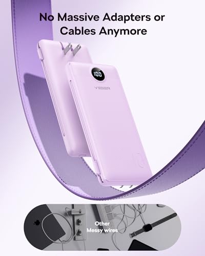 VEGER Portable Charger, 10000mAh Power Bank Built in Wall Plug and Cables - color: Purple