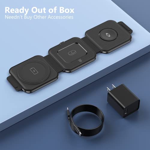 Travel Charger for Samsung Multi Devices, Foldable 3 in 1 Wireless Charging Station Fast Charging Stand/Pad Compatible for Samsung Galaxy S26/S25/S24/S23/Note20 Galaxy Watch8/7/6/Galaxy Buds4(Black - color: Black