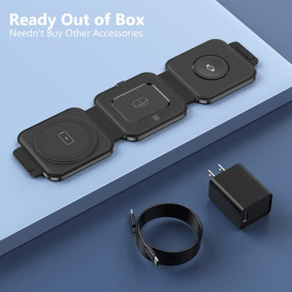 Travel Charger for Samsung Multi Devices, Foldable 3 in 1 Wireless Charging Station Fast Charging Stand/Pad Compatible for Samsung Galaxy S26/S25/S24/S23/Note20 Galaxy Watch8/7/6/Galaxy Buds4(Black - color: Black