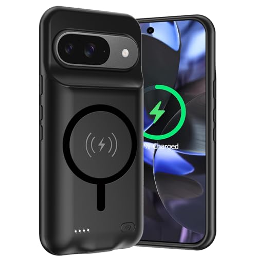 Battery Case for Google Pixel 9/9 Pro, 10000mAh Rechargeable Portable Charging Case with Wireless Charging Compatible for Google Pixel 9/9 Pro (6.3 inch) Extended Battery Pack Charger Cover (Black) - size: Google Pixel 9/9 Pro