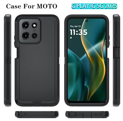 Qinmay Phone Case for Motorola Moto G 2025/Moto G Play 5G 2025 Case with HD Screen Protector, Heavy Duty Shockproof & Dropproof 3-Layer Cover Phone Case,Black - color: Black