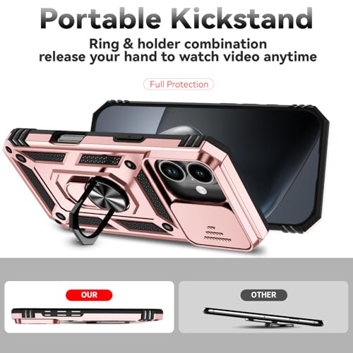 for iPhone 17 Case, with Slide Camera Cover HD Screen Protector [Military Grade 16ft. Drop Tested] Ring Holder Kickstand Protective Phone Case for Apple iPhone 17, Rose Gold - color: Rose Gold w/ Slide Camera 2nd gen. Military Grade