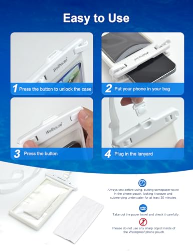 wellhouse Waterproof Phone Pouch, Waterproof Phone Case for iPhone 17 16 15 14 13 Pro Max XS Samsung, IPX8 3D Cellphone Dry Bag Beach Essentials (1 Pack - White8.0, 8 inch) - color: 1 Pack - White8.0"