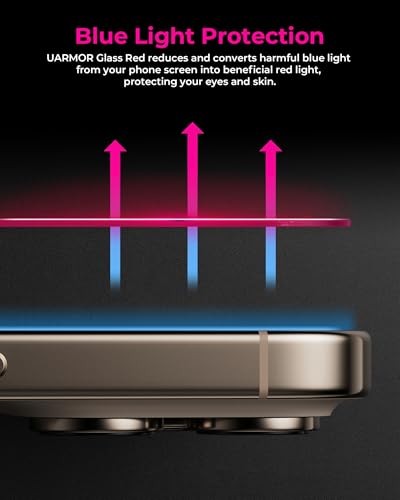 UARMOR Red Light Screen Protector for iPhone 16 Pro [6.3 Inch] Anti Blue Light, Double Strength 9H Tempered Glass with Easy Installation Kit, Case Friendly Fit - 2Pack - size: iPhone 16 Pro