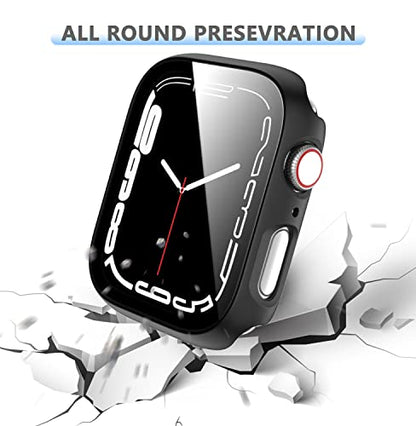 Rontion 6 Pack Hard PC Case Compatible with Apple Watch Series 9 8 7 45mm | Ultra-Thin Scratch Resistant Tempered Glass Screen Protector Cover Anti-Fall Full Protective Bumper for iWatch S9/S8/S7 45mm - color: Black+Blue+Green+Starlight+Clear+Rose Gold, s