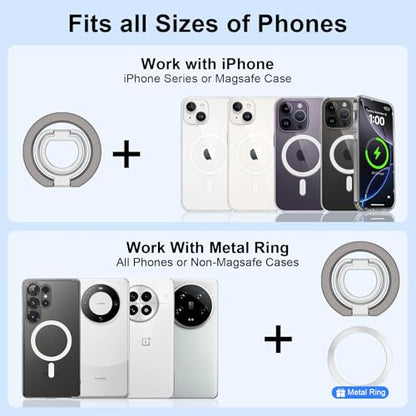 MagSafe Phone Grip Holder Dual-Sided Magnetic Finger Ring for iPhone 17 16 - color: gray