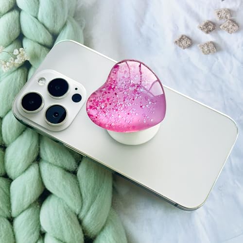 Expandiing Moblile Cell Phone Grip Heart Shape Glass Holder for Smartphones, Cellphone Collapsible Stand（ Pink Red