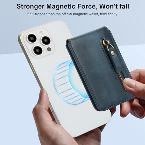HAII for MagSafe Card Wallet Bag compatible with MagSafe Invisible Ultra-Thin Lightweight Kickstand Magnetic Mobile Wallet Man Woman, 4 Card Slots + 1 Zipper Cash Bag. (Blue, Zipper) - color: Blue, size: 4 Card Slots + 1 Zipper Cash Bag - Zipper