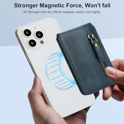 HAII for MagSafe Card Wallet Bag compatible with MagSafe Invisible Ultra-Thin Lightweight Kickstand Magnetic Mobile Wallet Man Woman, 4 Card Slots + 1 Zipper Cash Bag. (Blue, Zipper) - color: Blue, size: 4 Card Slots + 1 Zipper Cash Bag - Zipper