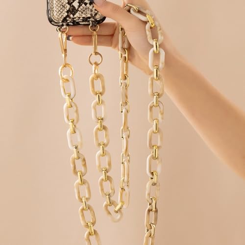 Phone Crossbody Chain Cell Phone Lanyard,Acrylic Shouder Strap Universal Cellphone Chain Strap with Tether Patches Compatible with Most Phones Bag Purse Beige - color: L