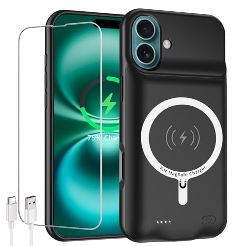 Battery Case for iPhone 16,Upgraded 10000mAh High Capacity Rechargeable Portable Protective Extended Charger Case Wireless Charging Compatible with iPhone 16 (6.1 inch) Charging Case & Carplay (Black) - size: iPhone 16 (6.1inch)