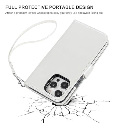 Bocasal Detachable Wallet Case Card Holder for iPhone 15 Pro Max White | RFID Blocking Kickstand Card Slots Holder PU Leather Magnetic Shockproof Wrist Strap Removable Flip Protective Cover 6.7 inch - color: White