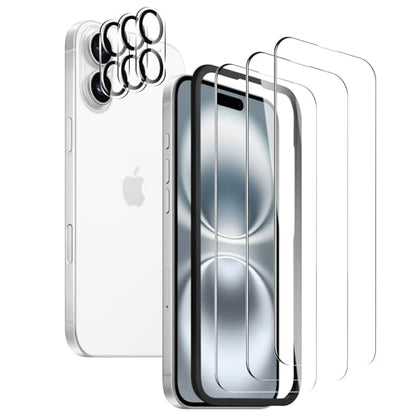 3 Pack Tempered Glass Screen Protector for iPhone 17 + 3 Pack Camera Lens Protector, 9H Hardness, HD Clear, Scratch Resistant, Case Friendly, Easy Install - size: iPhone 17