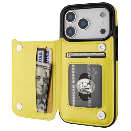 ONETOP for iPhone 17 Pro Wallet Case with Credit Card Holder,Yellow | Kickstand,ID/Cash Holder,Case Wallet with Card Slots,Double Magnetic Clasp,Durable PU Leather Shockproof Cover for Women Men - color: Yellow