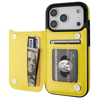 ONETOP for iPhone 17 Pro Wallet Case with Credit Card Holder,Yellow | Kickstand,ID/Cash Holder,Case Wallet with Card Slots,Double Magnetic Clasp,Durable PU Leather Shockproof Cover for Women Men - color: Yellow