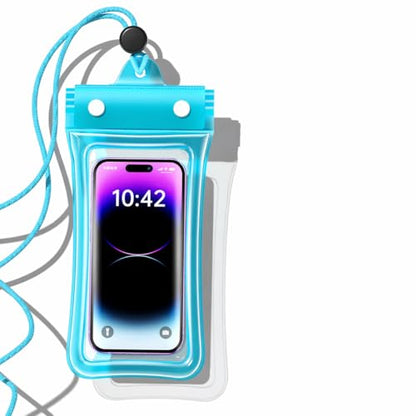 Floating Waterproof Phone Pouch with Airbag, Touchscreen Dry Bag | Buoyant Phone Protection: Built-in airbag, multi-layer seal and clear touch window support beach, pool and water-sport use. - color: Blue