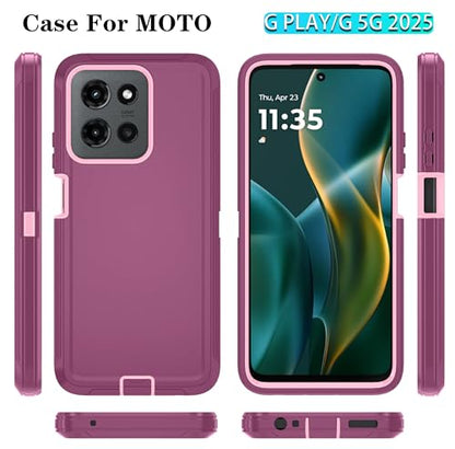 Qinmay Phone Case for Motorola Moto G 2025/Moto G Play 5G 2025 Case with HD Screen Protector, Heavy Duty Shockproof & Dropproof 3-Layer Cover Phone Case,WineRedPink - color: WineRedPink