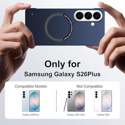 Frameless Slim Case for Samsung Galaxy S26 Plus, Silky Touch, Hard PC Matte Back, Exposed Sides Compatible with Mag-Safe, Anti-Scratch Shockproof Protective Cover for Samsung S26 Plus 5G (Blue) - color: Blue