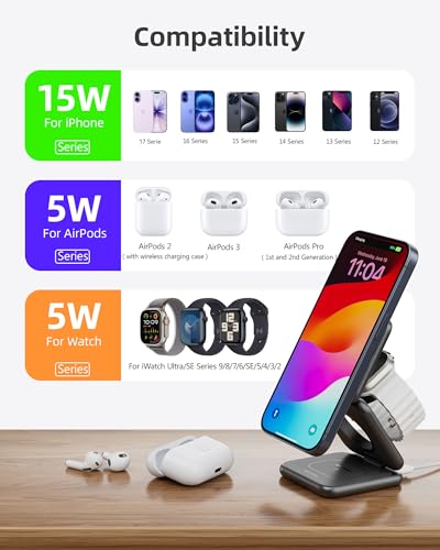 KUXIU Qi2-Certified 15W 3 in 1 Magnetic Wireless Charging Station for Apple - color: Gray