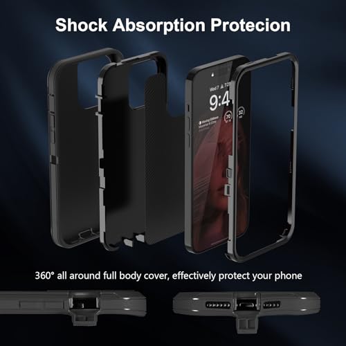 Sansunto for iPhone 13 Pro Max Case and 12 Pro Max Case, Full Body Protection Heavy Duty Shockproof Military Grade 3 in 1 Silicone Rubber with Hard PC Rugged Durable Phone Cover 6.7 Inch (Black) - color: Black
