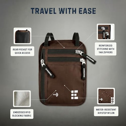 Zero Grid RFID Travel Neck Wallet, Large Passport Holder, Brown - color: Brown, size: Solo/Couple