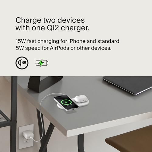 Belkin Qi2 15W 2 in 1 Wireless Charging Pad with USB-C Port - color: White, style: 2 in 1