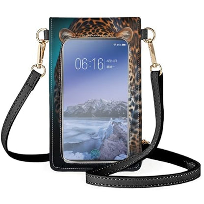 WELLFLYHOM Mini Touchscreen Crossbody Phone Bags for Women with Card Slots Shoulder Bag Purse Leather - color: 1 Wild Leopard