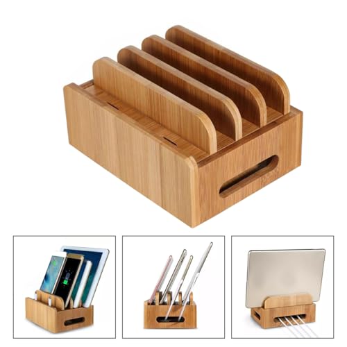 Toddmomy Wooden Phone Stand Desktop Organizer with Charging Slot for Home