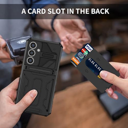 for Samsung Galaxy S24 FE Wallet Case with Card Holder, Black | Detachable Card Holder, Built-in Kickstand, with Screen Protectors, Military Grade, Full Body Shockproof - size: for Galaxy S24 FE - 6.7''