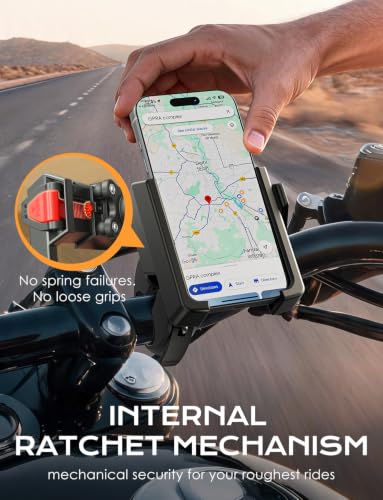 Motorcycle Phone Mount,[1s Auto Lock & Vibration Dampener]Anti-Shake Handlebar Cell Phone Clamp,360° Rotation Bike Phone Holder for iPhone 17 16 Pro Max, Samsung Galaxy S25 Ultra, 4.7-7.2" Smartphones - style: Airbag Shock