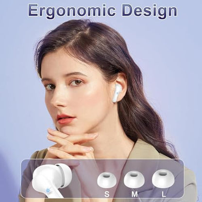 Wireless Earbuds, 2025 Bluetooth 5.4 Headphones Bass Stereo, Ear Buds with 4 Mics ENC Noise Cancelling, Bluetooth Earbuds 48H Playtime LED Display Charging Case, IP7 Waterproof in Ear Earphones white - color: White