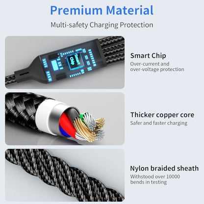 3 in 1 Multi Charging Cable, USB Cable Universal Charger, 2Pack 4FT - color: Black