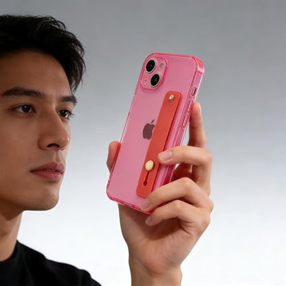 Strap Case for iPhone 13 with Stand, Neon Magenta | Wrist Strap Kickstand, Adjustable Finger Hand Grip Loop, Slim Transparent Anti-Scratch Back, Soft Bumper Phone Cover - color: Neon Magenta, size: iPhone 13