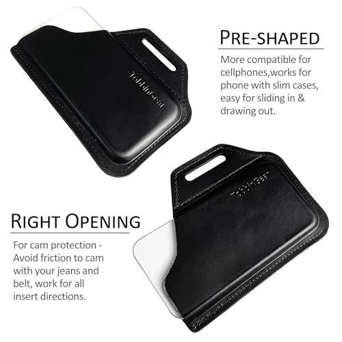 TobbinGear Leather Belt Phone Pouch, Left Handed Leather Cell Phone Holster, Universal Phone Case with Belt Loops, for Men and Women Black Large - color: Loops - Black, size: L - Left Handed