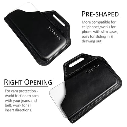 TobbinGear Leather Belt Phone Pouch, Left Handed Leather Cell Phone Holster, Universal Phone Case with Belt Loops, for Men and Women Black Large - color: Loops - Black, size: L - Left Handed