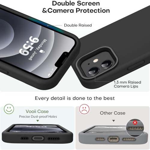 Vooii Compatible with iPhone 12 Case/iPhone 12 Pro Case, Liquid Silicone Upgrade [Soft Anti-Scratch Microfiber Lining] [Shockproof Drop Protection] Phone Case 6.1 inch - Black - color: Black, size: iPhone 12/12 Pro