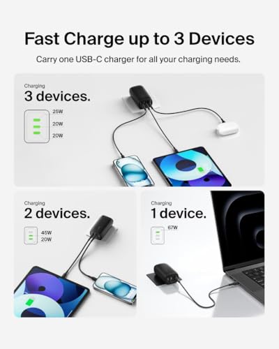 Belkin 67W 3 Port USB C Charger Block, PPS Fast Charging for MacBook - style: Black
