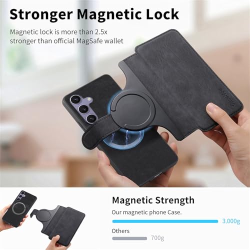 2 in 1 Wallet Case for Samsung Galaxy S25+ Plus CMG Black | PU Leather Magnetic Flip Folio Case with RFID Blocking Card Holder, Credit Card Slots Kickstand, Shockproof Protective Cover - color: Black, size: Samsung Galaxy S25 Plus