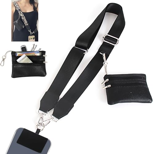 Clip and Go Strap with Wallet for Phone Lanyard Crossbody, Black - color: Black