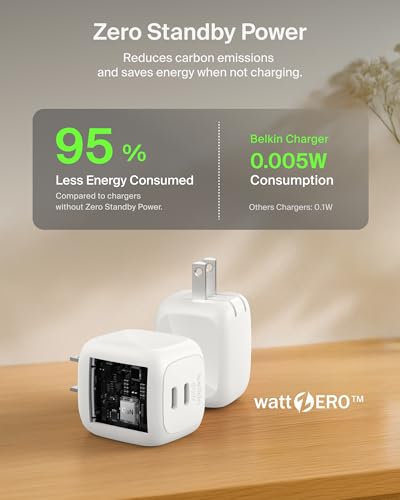 Belkin 50W Dual GaN USB C Charger Block, Fast Charging for Travel - style: Single Pack