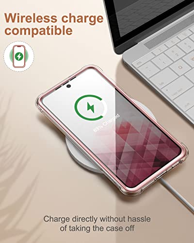 SURITCH for Samsung Galaxy S21 FE Clear Case 6.4" (Only), [Built-in Screen Protector] Full Body Protective Hard Shell+Soft TPU Phone Case for Samsung S21 FE -(Rose Gold Edge) - color: Rose Gold Edge