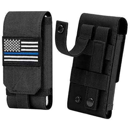 Tactical Molle Phone Case, Heavy Duty Loop Belt Holster Pouch with Flag Patch for iPhone 17 Pro Max/16 Pro Max/16 Plus/16 Pro/16/15 Pro Max/14 Pro Max/13 Pro Max, for Galaxy S24 Ultra - color: Black