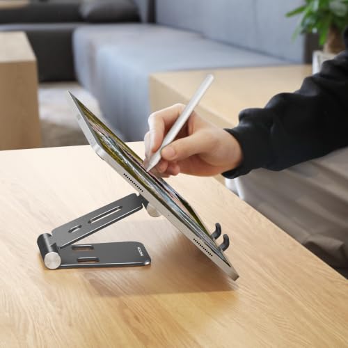 OMOTON Foldable Cell Phone Stand, C4 Portable Aluminum Phone Holder - color: Black