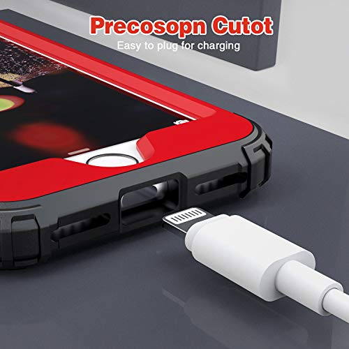 IDweel for iPhone 8 Case with Tempered Glass Screen Protector, for iPhone 7 Case, 3 in 1 Shockproof Slim Hybrid Heavy Duty Hard PC Cover Soft Silicone Bumper Full Body Case, Red - color: Red
