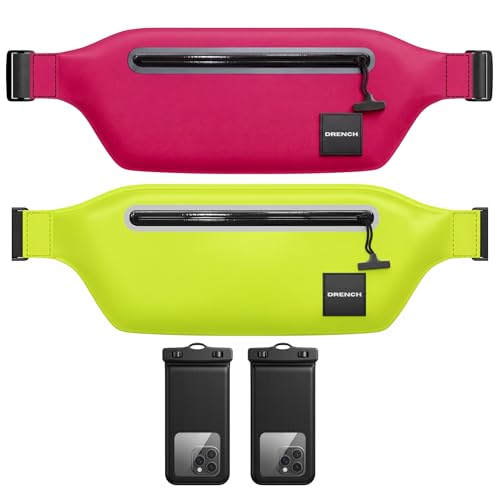 DRENCH tropical vacation gear – Pink + Yellow Waterproof Fanny Pack Bundle, 2 Submersible Phone Pouches + Floating Cases