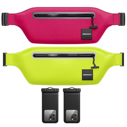 DRENCH tropical vacation gear – Pink + Yellow Waterproof Fanny Pack Bundle, 2 Submersible Phone Pouches + Floating Cases