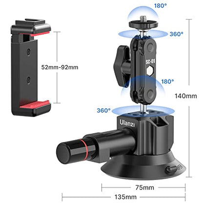UURig SC-01 Suction Mount 3" for Vlogging Camera Car with Smartphone Clamp - size: 3" SC-01 Suction Mount