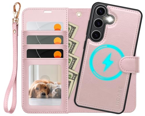 OCASE for Samsung Galaxy S25 Detachable Wallet Case, Pink | 2-in-1, Card Holder, RFID Blocking, Stand, Wrist Strap, Shockproof, Wireless Charging, Magnetic, PU Leather Flip Phone Cover - color: Pink, size: Samsung Galaxy S25
